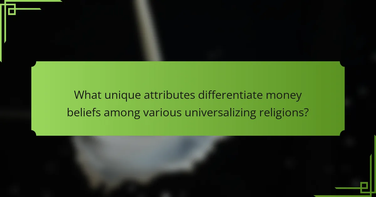 What unique attributes differentiate money beliefs among various universalizing religions?